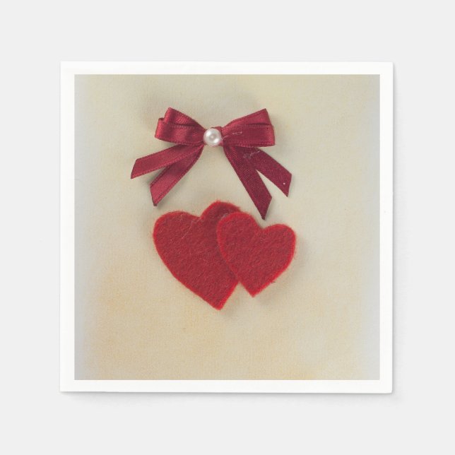 Personalise Valentine's red heart and bow Napkin (Front)