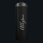 Personalise Vertical Name in White Script on Black Thermal Tumbler<br><div class="desc">Personalise vertical name in white script text on black background.</div>