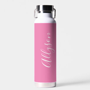 Personalise Vertical Name, White Script, Pink Water Bottle