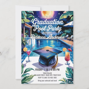 Personalise Vibrant Cocktail Pool Graduation Party Invitation