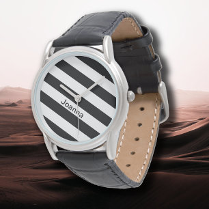 Personalise Vintage Classic black & white stripes  Watch