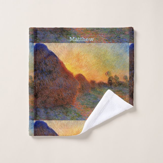 Personalise Vintage Claude Monet Grainstacks Wash  Cloth (Wash Cloth)