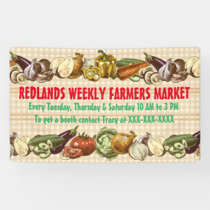Personalise Vintage Farmers Market Vegetable Plaid Banner