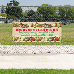 Personalise Vintage Farmers Market Vegetable Plaid Banner