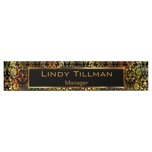 Personalise, Vintage Floral Colours & Black Damask Nameplate (Front)