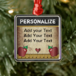 Personalise Vintage School Teacher Metal Tree Decoration<br><div class="desc">🥇AN ORIGINAL COPYRIGHT ART DESIGN by Donna Siegrist ONLY AVAILABLE ON ZAZZLE! Teacher Christmas Ornament ready for you to personalise. ✔NOTE: ONLY CHANGE THE TEMPLATE AREAS NEEDED! 😀 If needed, you can remove some of the text and start fresh adding whatever text and font you like. 📌If you need further...</div>