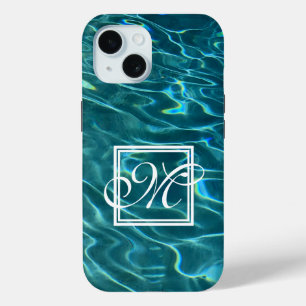 Personalise Water Pattern ocean waves monogram iPhone 15 Case