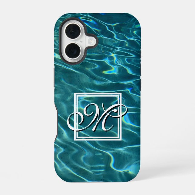 Personalise Water Pattern ocean waves monogram iPhone 16 Case (Back)