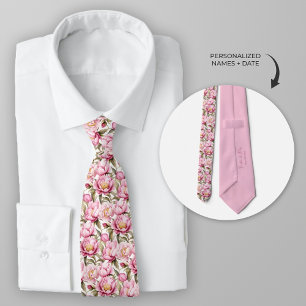 Personalise Watercolor Blush Pink Peony Tie
