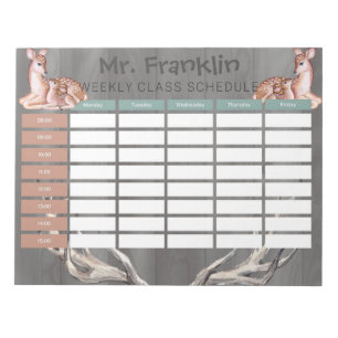 Personalise Watercolor Deer Weekly Class Schedule Notepad