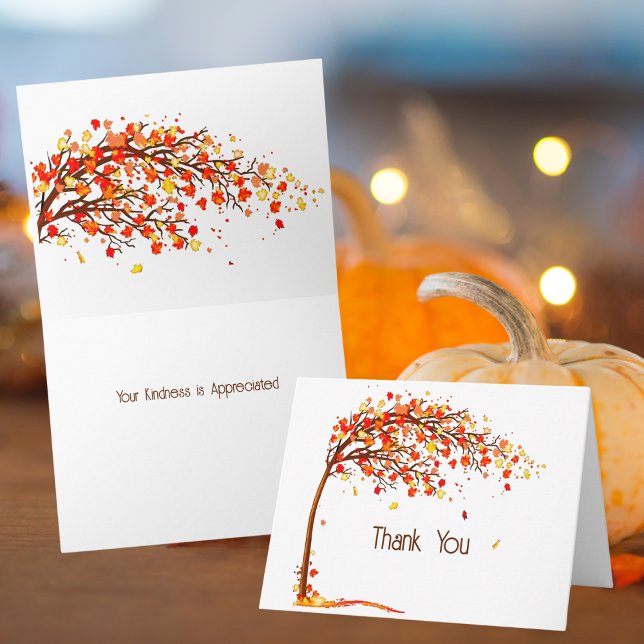 Personalise Watercolor Falling Leaves Thank You Note Card (Creator Uploaded)