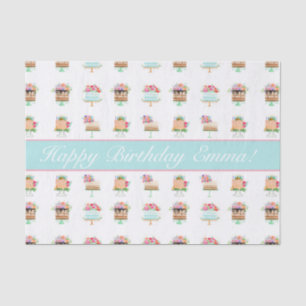 Personalise Watercolor Floral Birthday Cakes Tissue Paper