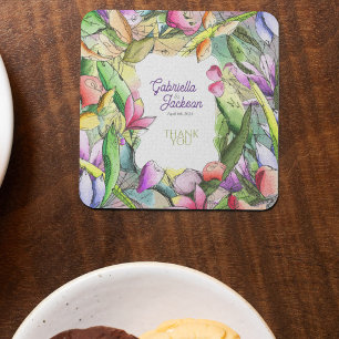 Personalise Watercolor Floral Outlined Coaster