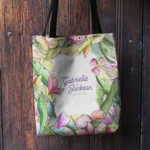 Personalise Watercolor Floral Outlined Tote Bag