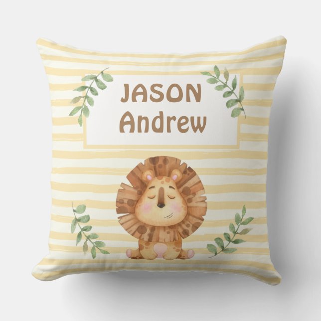 Personalise watercolor Lion stripes woodland baby  Cushion (Front)