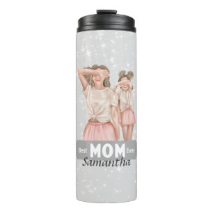 Personalise Watercolor Mother and Daughter   Grey Thermal Tumbler