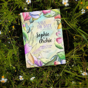 Personalise Watercolor Outlined Flower Save The Date