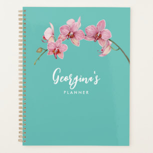 Personalise Watercolor Pink Moth Orchids Flower Planner
