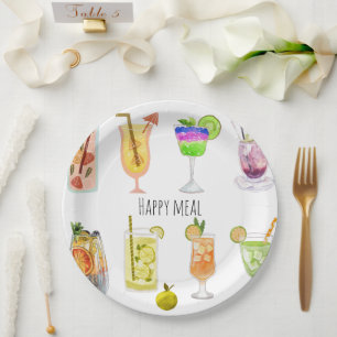 Personalise watercolor print fruit cocktail white  paper plate