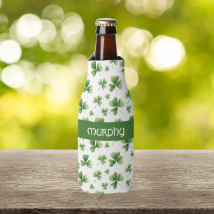Personalise Watercolor Shamrock Pattern Bottle Cooler