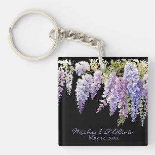 Personalise watercolor wisteria purple floral  key ring