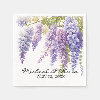 Personalise watercolor wisteria purple floral napkin