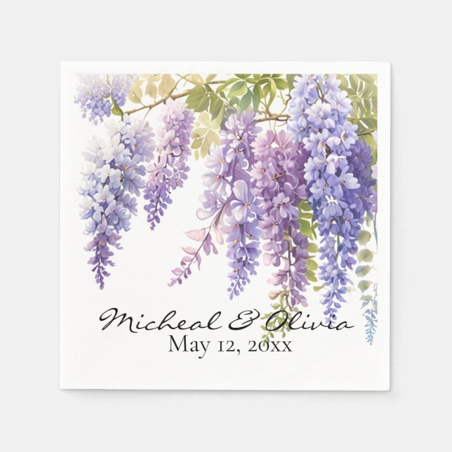 Personalise watercolor wisteria purple floral  napkin (Front)