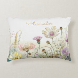 Personalise Watercolour field of wild flowers  Decorative Cushion