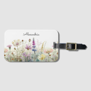 Personalise Watercolour field of wild flowers Luggage Tag