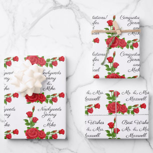 Personalise Wedding 3 Sayings Your Text Red Roses Wrapping Paper Sheet