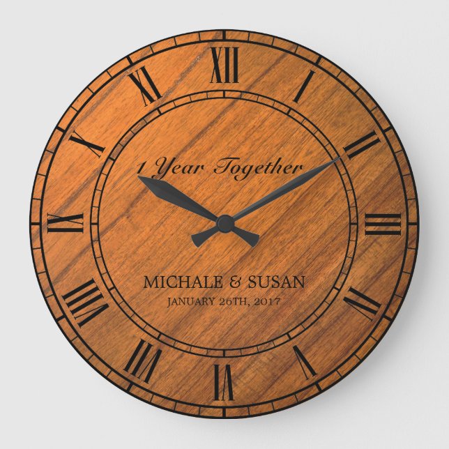 Personalise Wedding Anniversary (Wood Background) Large Clock (Front)