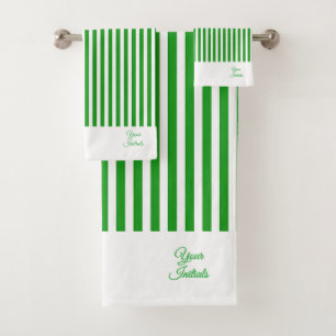 Personalise Wedding Gift Green Striped Bath Towel Set