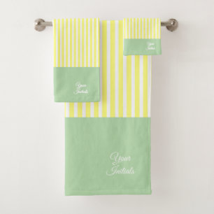 Personalise Wedding Gift Yellow Striped Mint      Bath Towel Set