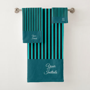 Personalise Wedding Holiday Gift Teal Striped Bath Towel Set
