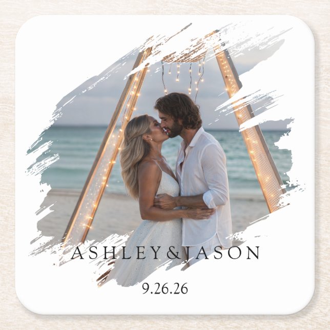 Personalise Wedding  Square Paper Coaster (Front)