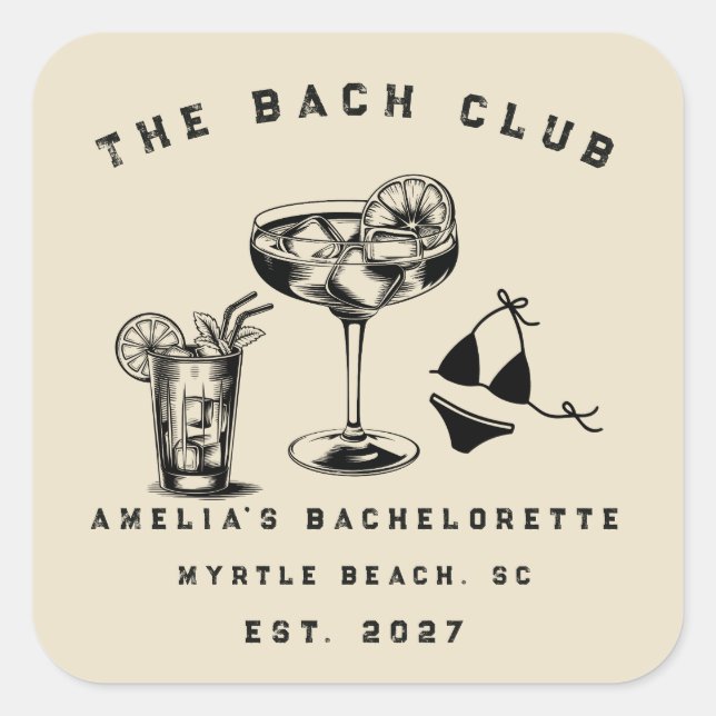 Personalise Weekend Trip Beach Bachelorette Party Square Sticker (Front)