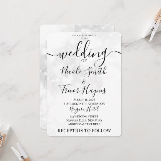 Personalise: White Bokeh Wedding Invitation