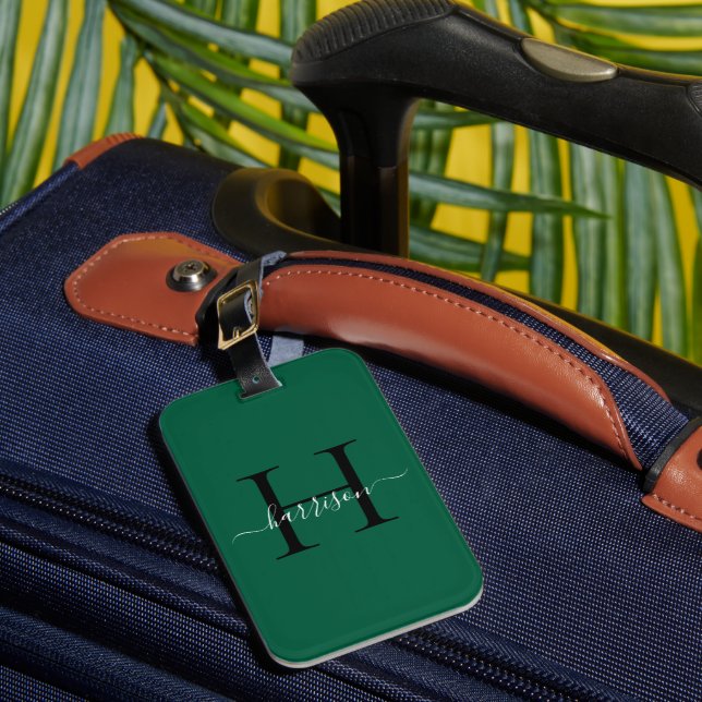 Personalise White Monogram Script Name Custom Luggage Tag (Front Insitu 1)
