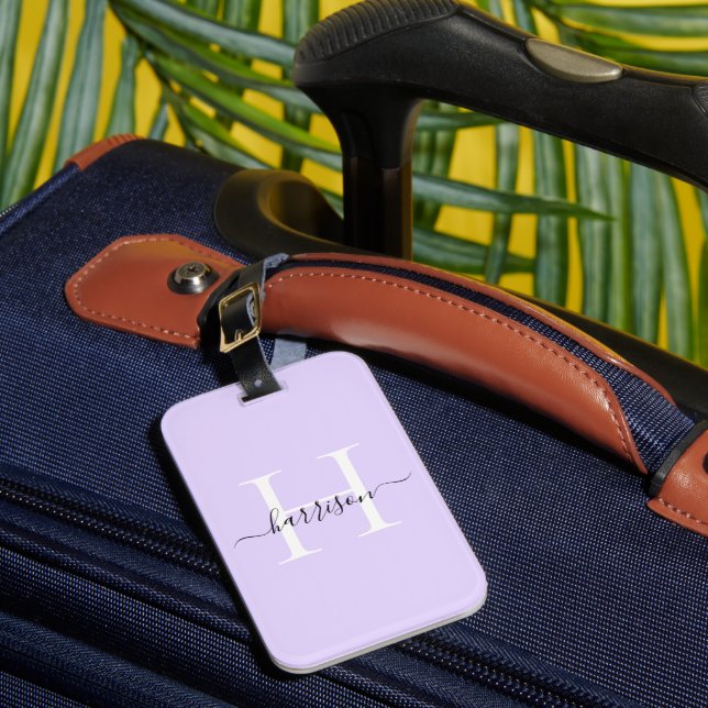 Personalise White Monogram Script Name Custom Luggage Tag (Front Insitu 1)