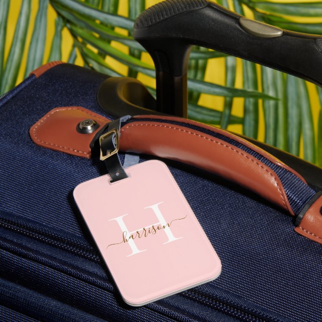 Personalise White Monogram Script Name Custom Luggage Tag (Front Insitu 1)