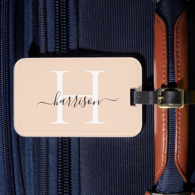 Personalise White Monogram Script Name Custom Luggage Tag (Front Insitu 4)