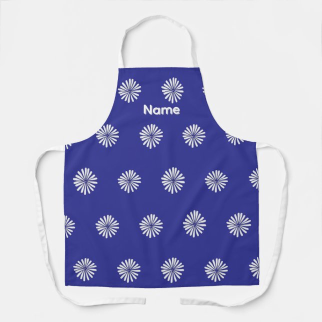 Personalise White Petals Blue Gift     Apron (Front)