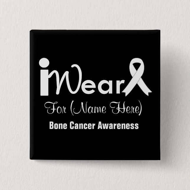Personalise White Ribbon Bone Cancer 15 Cm Square Badge (Front)