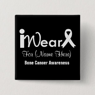 Personalise White Ribbon Bone Cancer 15 Cm Square Badge