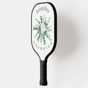 Personalise White Rose and Green Eucalyptus Leaves Pickleball Paddle