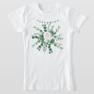 Personalise White Rose Bouquet Eucalyptus Leaves T-Shirt