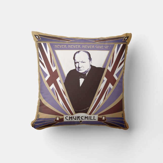 Personalise Winston Churchill Art Deco Union Jack Cushion (Front)