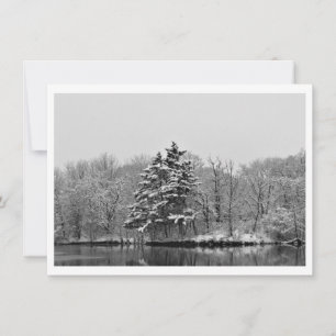 Personalise Winter Evergreen in Black and White Holiday Card