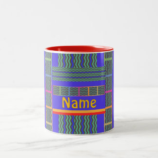 Personalise With A Name Green Blue Geo Two-Tone Coffee Mug