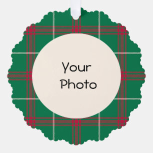 Personalise With A Photo Green Plaid  Tree Decoration Card